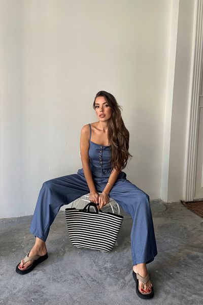 modaserdem Crop Strap Bluz - Shalwar Pant Tk - Indigo