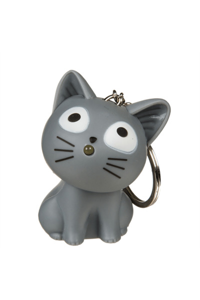 Out Of The Blue Miyavlayan ve Led Işıklı Kedi Anahtarlık Gri