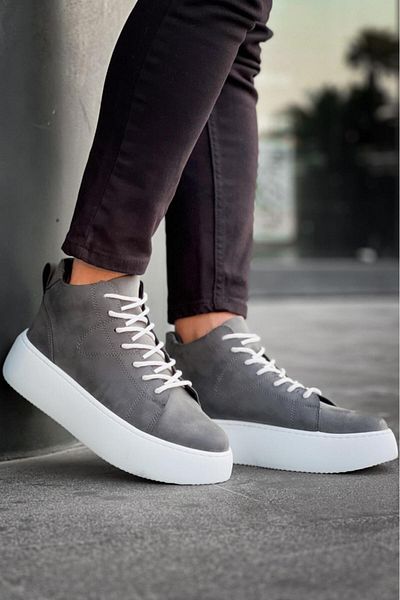 Byshoes Le10 Lace-Up Men's High White Sole Anthracite Sports Boots