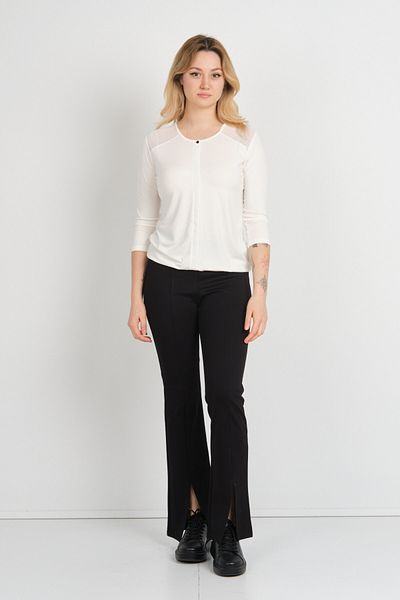 Sistas Women's Shoulder and Arms Tulle Detailed Elastic Waist Three Quarter Sleeve Blouse 23321 Ecru