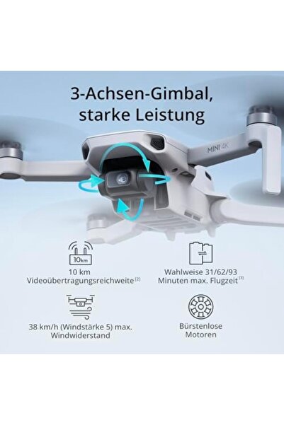 DJI Dronă DJI Mini 4K cu cameră 4K UHD pentru adulți, sub 249 g, stabilizare cardan pe 3 axe, transmisie