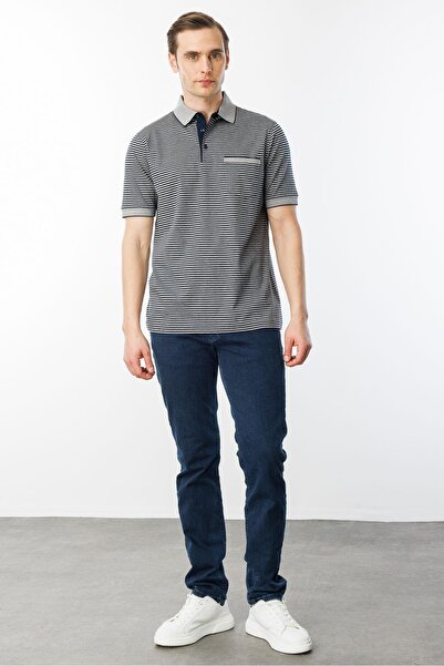 Desen Triko Ανδρικό μπλουζάκι με γιακά πόλο ριγέ 100% βαμβακερό γκρι