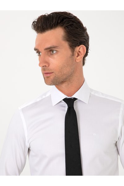 Cacharel Beyaz Slim Fit Pamuklu Yarım İtalyan Yaka Basic Gömlek 50311490-VR013