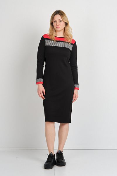 Sistas Women's Houndstooth Patterned Crew Neck Long Sleeve Dress 22974 Black