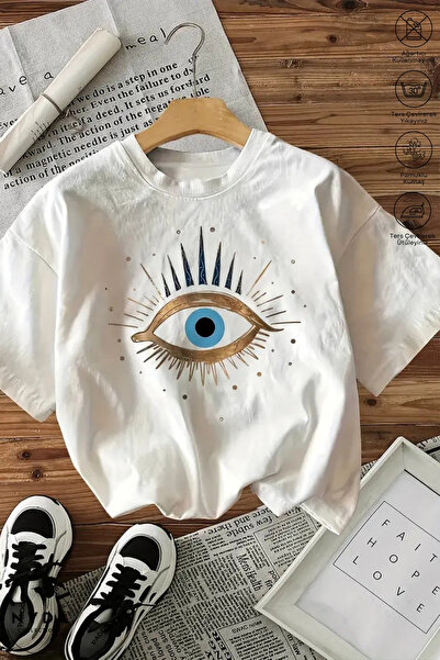 Nyda Collections تي شيرت نسائي قطني مطبوع برقبة دائرية وأكمام قصيرة مقاس كبير...