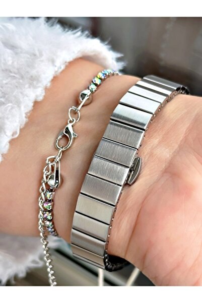 Ferrucci Gümüş Renk Kare Roma Rakamlı Model Garantili Kadın Kol Saati + BİLEKLİK