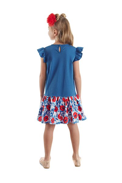 Denokids Rochie cu volane albastre cu flori pentru fetiță
