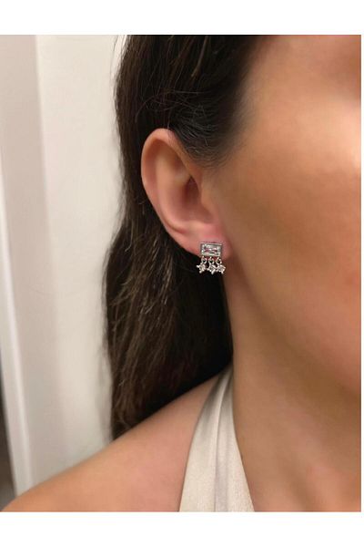biralışveriş Minimal Hanging Steel Earrings with Zircon Stone