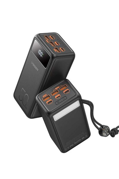Veger Power bank with large battery capacity of 50000mAh, multiple inputs and outputs, built-in LED flashlight