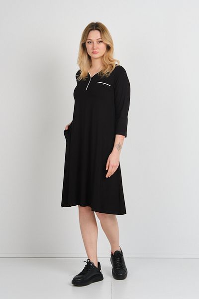 Sistas Women's V-Neck Ornamental Pocket Three Quarter Sleeve Dress 24444 Black