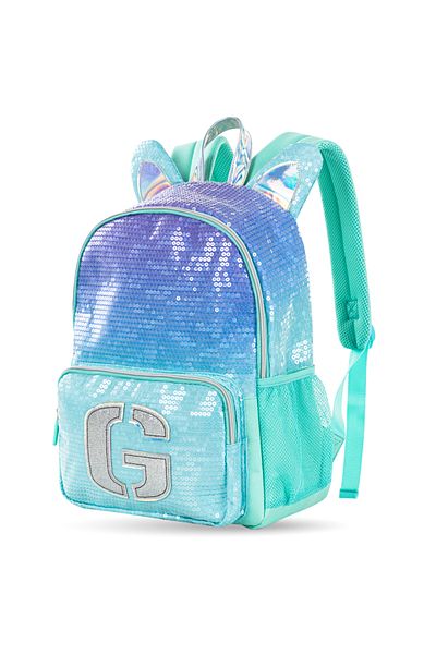 Eazy Kids مجموعة من 4 حقائب ظهر مقاس 17 بوصة مع سماعة رأس بتقنية البلوتوث وحقيبة غداء وحافظة أقلام - للبنات باللون الأخضر اللامع