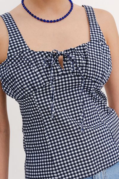 Addax Front Tie Gingham Blouse A17207-B1