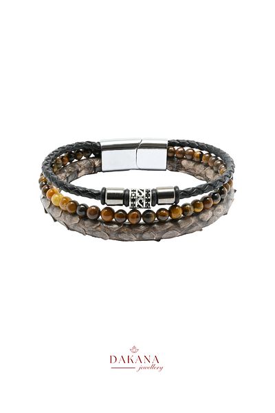 DAKANA JEWELLERY Certified Tiger Eye Natural Stone Python Skin Men's Bracelet
