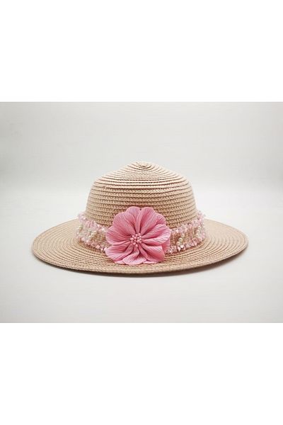 By Piera Girl's Floral Pink Straw Hat 8779