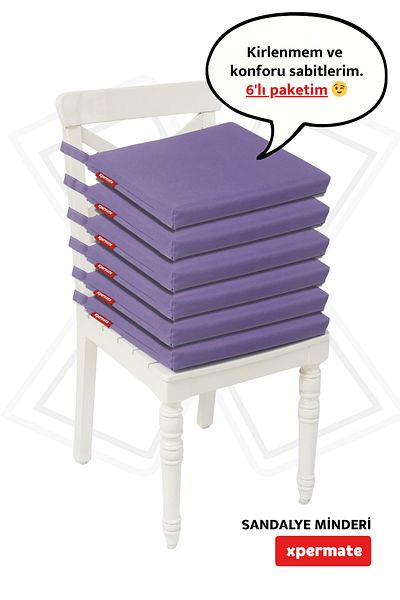 XPERMATE 6-Piece Zippered Chair Cushion - Water Repellent Fabric, 40X40 Cm, Sponge Laces, Purple