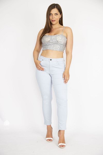 Şans Pantaloni de damă, albastru, mărime mare, cu 5 buzunare din Gabardină Lycra 65n36495