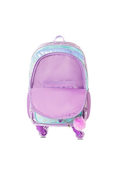 Eazy Kids حقيبة مدرسية بعجلات بأربع عجلات، مقاس 17 بوصة، مجموعة من 3 قطع مع حقيبة غداء وحقيبة أقلام - لون بنفسجي