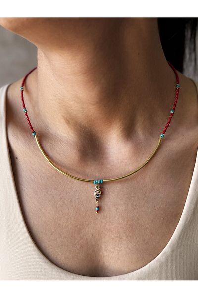 dela otantik Handmade Elegant Beaded Women's Necklace – Minimal Design with Fish Figure Authentic Bohemian Bijouterie Jewelry