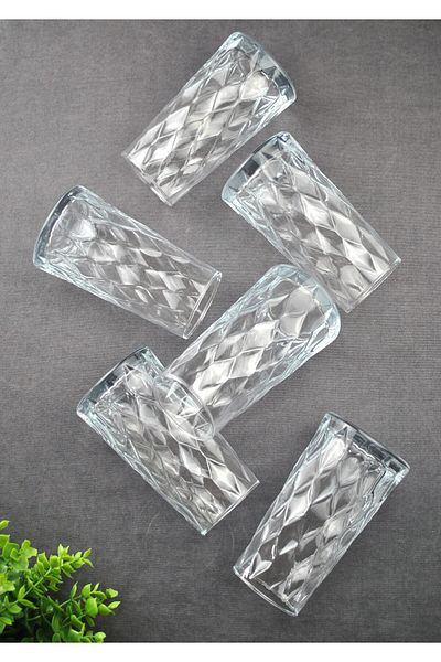 Qualitev 6-Piece Tall Cage Model Glass Cup Soft Drink Cocktail Cold Coffee Glass 520 ml