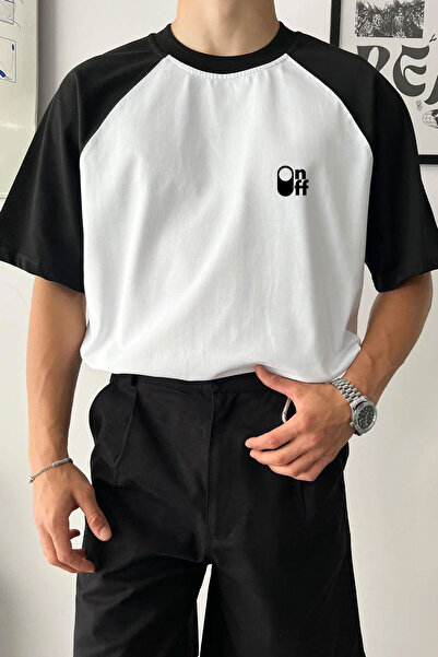 Cool mans تي شيرت راجلان بأكمام أسود وأبيض مطبوع كبير الحجم