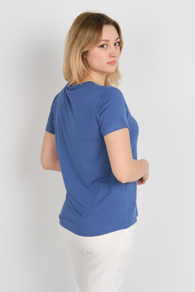 Sistas Bluză de damă cu mânecă scurtă, cu decolteu, cu buzunar, 4144 Indigo