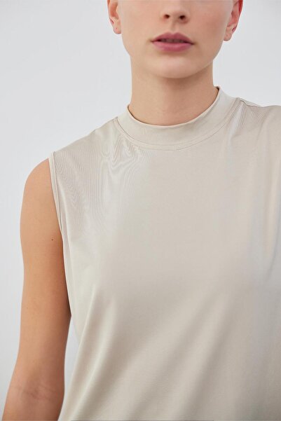 KADRİYE BAŞTÜRK Silk Knitted Teva Sleeveless Inner Blouse Beige