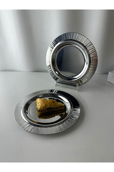 Moon Dizayn 2-Piece Metal Presentation Catering Dessert Plate Künefe Pasta Plate Stainless Steel Set of 2