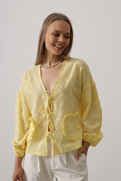 DEAG eyesof Heart Detailed Tie-Up Brode Bluză - Galben