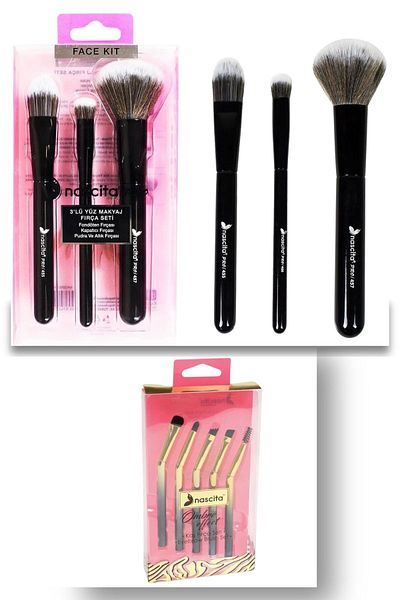 nascita 3-Piece Black Makeup Brush Set Set101 & Ombre Series 5-Piece Eyebrow Brush Set Set24