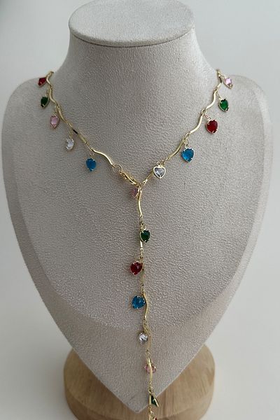Modex Colorful Heart Detail Stone Low-Cut Y Necklace (56cm)
