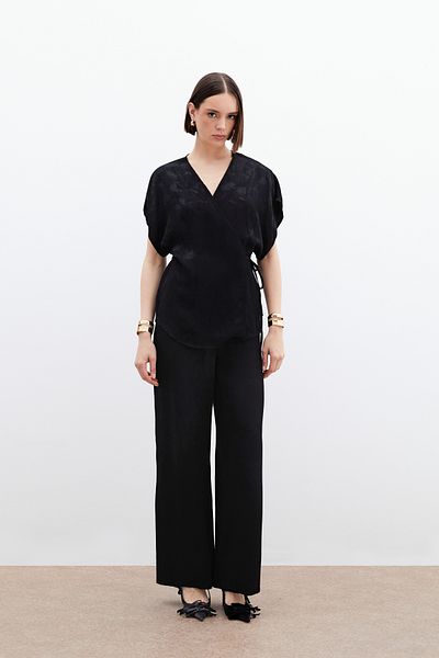 Sateen Pantaloni largi cu buzunare - negri