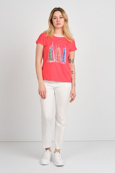 Sistas Women's Low Sleeve Crew Neck Print Blouse 24300 Coral