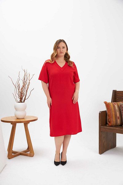 RMG Women's Rmg Plus Size Summer Short Sleeve V-Neck Dress with Shoulder Detail