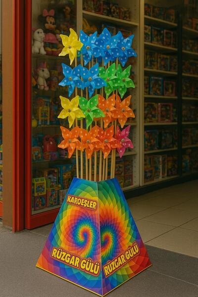 hak-iş oyuncak Ahşap Çubuklu Rüzgar Gülü 4 Kanat 10 Cm