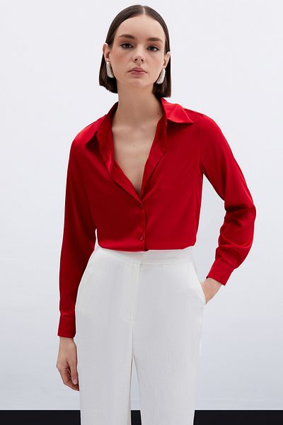 Sateen Cămașă din satin - roșu