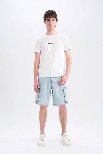 DeFacto Slim Fit Printed White Men's T-Shirt E3776Ax/Wt34