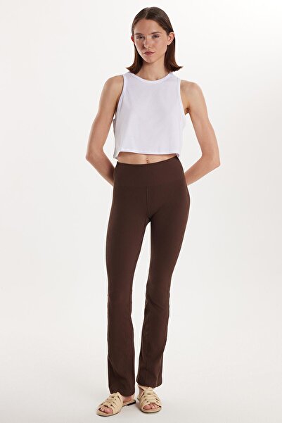Tudors Women's Slim Fit Slim Fit Ribbed Skinny Leg Brown Trousers