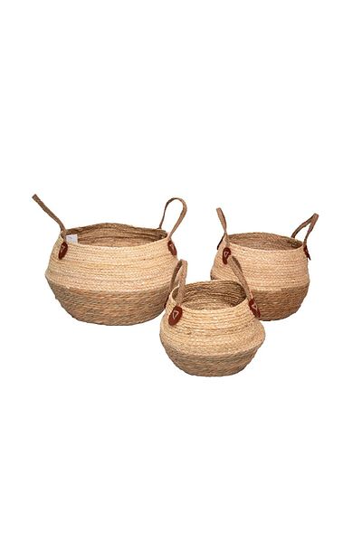 Bahçem Decorative Wicker 3-Piece Basket with Handles Bamboo Storage Scandinavian Style, Garden Flower Pot, Laundry Basket