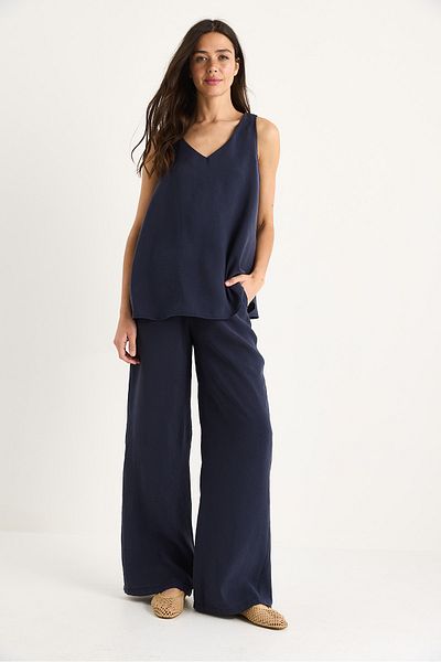 Bianco Lucci Women's V-Neck Strap Blouse Palazzo Pants Bottom-Top Set 60283115