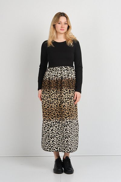 Sistas Rochie de damă cu imprimeu leopard, cu gât turnut, cu fante laterale 24922 maro-bej