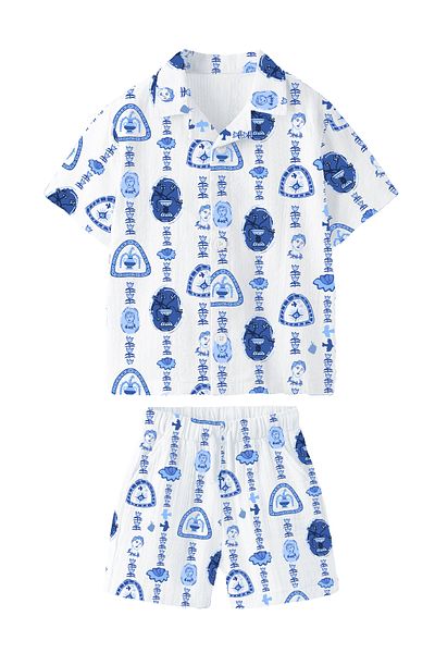 Monila Boys Linen Muslin Fabric Printed Shirt and Shorts Set