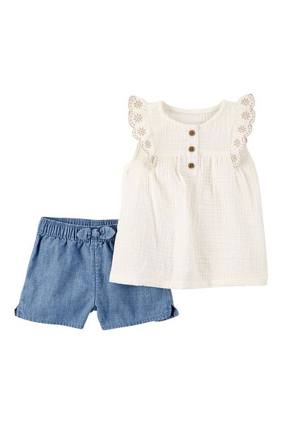 Carter's Baby Girl 2-Piece Denim Shorts Bodysuit Cream 1S468310