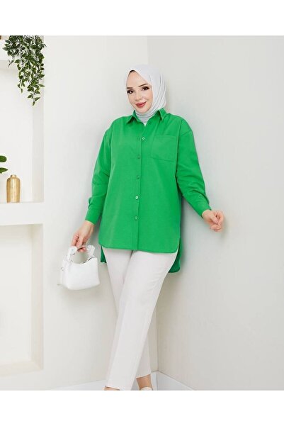 AVK MODA Πράσινο γυναικείο πουκάμισο ABS Boyfriend Hijab