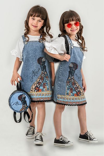 Pasur Bebe Rochie Gilet pentru fete cu imprimeu, cu camasa si geanta