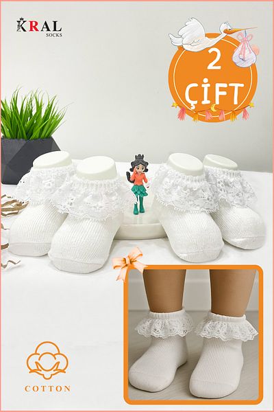 KRAL SOCKS Newborn 2-Piece Lace Cotton Baby Girl Socks