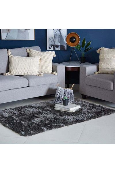 Home Box Polyester Microfiber Shaggy Rug Black/Grey 160cm