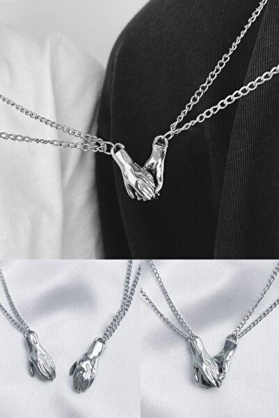 Takı Dükkanı Magnet Hands Couple Lover Necklace and Bracelet Set Bbs08
