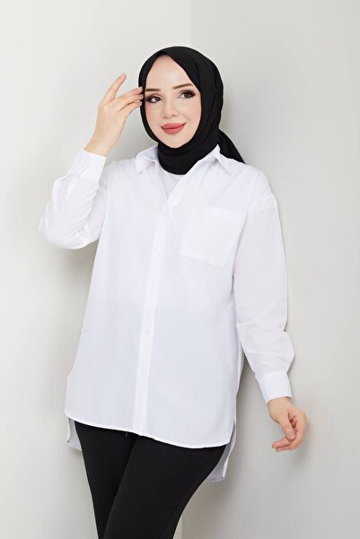 AVK MODA ABS Boyfriend Hijab Λευκό Γυναικείο Πουκάμισο