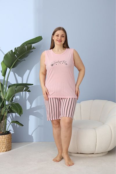 makkash Women's Summer Tank Top - Shorts Plus Size Oversized Pink Pajama Set