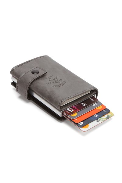 Newish Men's Gray Mechanized Coin Compartment Wallet and Card Holder